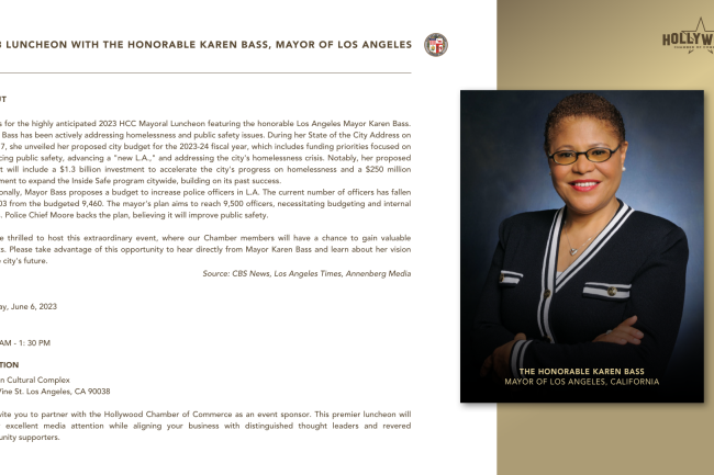 HOLLYWOOD CHAMBER OF COMMERCE Luncheon with Karen Bass